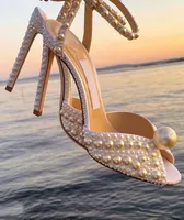 Romantic Bridal Wedding Sacora Sandals Shoes Women White Pearls High Heels Brand Designer Lady Pumps Perfect Gladiator Sandalias Gift