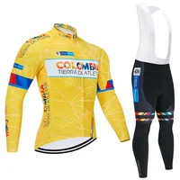 2022 콜롬비아 사이클링 저지 9D 턱받이 세트 MTB 유니폼 자전거 의류 빠른 건조한 봄 / 가을 자전거 옷 망 긴 사이클링 착용