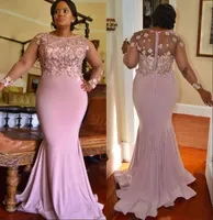 Plus Size Mermaid Lace Arabic 2021 Bridesmaid Dresses Long Sleeves Beaded Maid Of Honor Dress Spandex Evening Prom Gowns