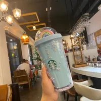 450 мл милые радуги Starbucks Tumblers Cup кружки двойной пластик с соломинкой домашних животных для детей взрослый GirlFirend подарочные изделия WHT0228