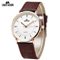 Wristwatches Liber Aedon Minimalist Style Men Watches Leather Watchband Lover&#039;s Quartz Wristwatch Relogio Masculino For Birthday Gift