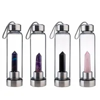 Natural Quartz Gemstone Glass Water Bottle Direct Drinking Cup Glass Crystal Obelisk Wand Healing Wand Bottle with Rope