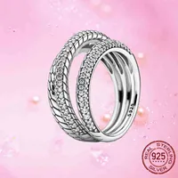 925 Sterling Silver Triple Band Pave Snake Chain Pattern Ring for Women Fine Wedding Engagement Jewelry Gif
