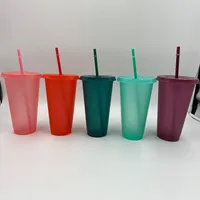 17 унций 24 унции блеск пластиковые питьевые тумблеры красочные чашки с крышкой и соломенной конфетой цвета многоразовые холодные напитки чашки флэш-кофе пивные кружки WLL1070