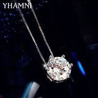Yhamni الفضة 925 القلائد المرأة مجوهرات جولة 6 ملليمتر الطبيعي الزركون الأحجار الكريمة قلادة حجر الراين المختنق القلائد كولير فام ND06