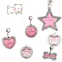Dog mini Cute ID Tag Personalized Pet Handwriting Pets Name Photo Frame For Cat Puppy Dogs Collar Tag Pendant plum Bossom star Design 15pcs HH21-800
