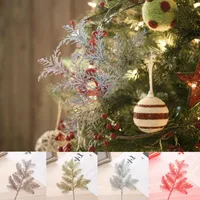 Christmas Decorations 10pcs set Glitter Tree Fern Leaf Beautiful Scene Decoration Gold Silver Red Artificial Leaves Diy Crafting Accessories