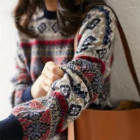 Jane Deiune Outono Inverno Mulheres Vintage Wool O-pescoço Solta Senhora Senhora Malha Slim Tops Quentes Moda Pullovers