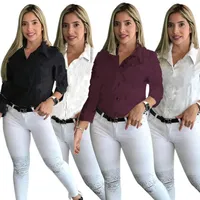 Sommerkleidung Damenhemden plus Größe S-2X Top lässiges Langarm-Shirt Damenblusen sexy braune Oberteile schwarze T-Shirts DHL SHIP 4463