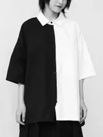 Heren Casual Shirts S-6XL 2021 Heren Dameskleding Catwalk Originele Losse en Onregelmatige Zwart Wit Stitching Shirt Plus Size Kostuums