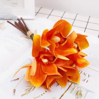 3D-gedruckte künstliche Blume 6 Köpfe des Cymbidium-Palm-Blumenstraußes Hochzeit dekorativer Schmetterling Orchidee Blumen Bündel Hintergrund RRD11771