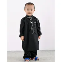 Этническая одежда Мусульман Джубба Thobe для мальчиков Черные Топ брюки набор 2 шт. Исламский Дубай Абая Мужчины Мода Мода Ближнего Востока Камис Человек Полный рукав