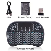 ABD Stok Mini I8 2.4 GHz 3-Renkli Arka Işık Kablosuz Klavye Touchpad Black4856 ile