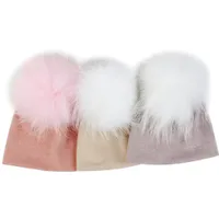 Милый 13 см Real Fur Pompm Новорожденные шапочки зима малыша шляпа младенца детские девушки хлопок мягкие Grils мальчики конфеты цветная крышка