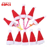 Spiegels 40 stks Kerstmis Mini Hat Lollipop LollyPop Santa Claus Cap Wrap Kerst Party Decor Non-Woven Stof Exquisite Gift