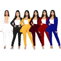 Damskie spodnie Damskie spodnie 2021 Odzież Moda Popite Solid Color Garnitur Handel Z Długim rękawem Długim Rękawem Dorywczo Nosić Dwukierki Zestaw Kobiety