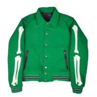 2021 Мода Мужская Зеленая Куртка Классический Человек Роскошные Джекаты Костные буквы Вышивка Вышивка Шищеные Пальто Бейсбол Стиль Улица Верхняя одежда Верхняя одежда