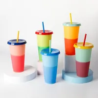 Tassen yomdid kreativ wechselnde farbe becher strohbecher mit deckel tragbare kaffee milch tee wasser trinken pp trinkseite ca. 710ml