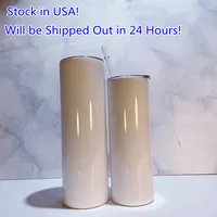 VS Warehouse! Sublimatie blanks 30oz rechte skinny tumblers met deksel stro roestvrij staal dubbele muur geïsoleerde vacuüm warmteoverdracht afdrukken witte fles DIY