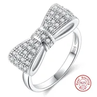 Wedding Rings 925 Sterling Silver Sparkling Bow Knot Stackable Ring Micro Pave CZ For Women Valentine's Day Gift Jewelry
