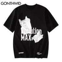 Gonthwid Boy Tişörtleri Streetwear Hip Hop Rahat Plastik Torba Baskı Kısa Kollu Pamuk T-Shirt Harajuku Moda Tees Tops C0315
