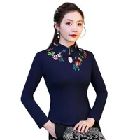 Vêtements ethniques Style chinois Femmes Hanfu 2021 Vintage Shirt Tunic Patchwork Blouse and Top Ladies Tops V1904