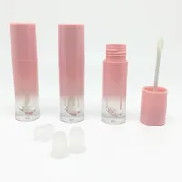 Logo personalizado plástico cosméticos envases al por mayor mini 4ml gradiente rosa vacío labios brillo tubos contenedores redondo claro lipgoss tubo botella recargable con varita