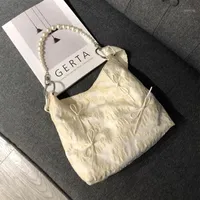 Abendtaschen Xiuya Vintage Womens Tote Bag 2021 Große Kapazität Floral Bow Shopper Shopping Luxus Perlkette Handtasche für Mädchen Geldbörse