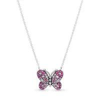 925 Sterling zilveren pave roze zirkoon steen vlinder hanger insect kleurrijke kristal collier ketting fit pand sieraden voor vrouwen