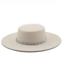 Wide Brim Hats Simple Fashion Wool Pork Pie Boater Flat Top Hat For Women's Men's Felt 9.5CM Fedora Gambler