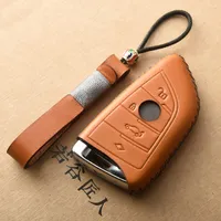 Genuine Leather Car Remote Key Cover Case For BMW X1 X5 X6 F15 F16 F48 BMW 1 / 2 Series Plating Remote Controller Key Bag Holder