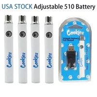 EE.UU. stock cookies vape carros batería ajustable 350mAh ECIG Starter Kit 510 Hilo Baterías de voltaje variable con cargador USB y envases de blister envío rápido