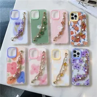Wristband Strap Flower Phone Case for iPhone 13 12 Mini 11 Pro Max XR XS 7 8 Plus Full Protective Soft Chain Bracelet Back Cover Anti-fall