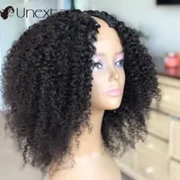 Lace Paryks Brasilianska Afro Kinky Curly U Part Wig Remy Mänskligt hår för kvinnor 180% Glödesbob