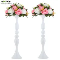 Mercijzyasang Metall Kerzenhalter Blumen Vase / Stand Candlestick Weiße Kerzenhalter Bodenvase Hochzeit / Tischmittelstücke 03 210722