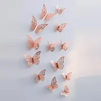 Muurstickers 12 Stks / Set 3D Mirror Hollow Butterfly voor Kinderkamers Home Decor DIY Decals Koelkast Kamer Decoratie