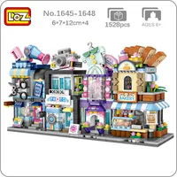 Loz Şehir Sokak Fırın Fotoğraf Stüdyosu Kuaför Giyim Mağazası Mimarisi Mini Blokları Tuğla Yapı Oyuncak Çocuk Hediye Için Hayır Kutusu Y0816