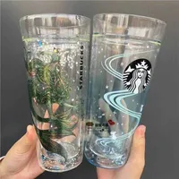 Glaskoppen anlände Starbucks nygåva Layer 580ml vatten Double Milk Produkt Bäst för vänner Kaffe DCUPD