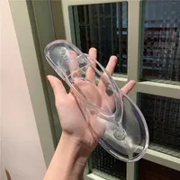 Pantoufles Version coréenne de Crystal Transparent Flip FLOPS FEMMES ÉTUDES EN ÉTUDES Sandales de baignade Porter Beach Jelly Zapatos Para Mujer