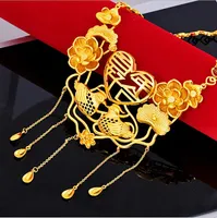 Colares de casamento do vintage 24k colar banhado a ouro para as mulheres noivado jóias de presente de cadeia de pingente