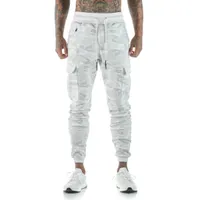 Godlikeu Summer Mens Pantalones de carga Camo Winter Casual Blanco Camuflaje Fitness Pantalones de entrenamiento deportivo
