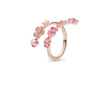 925 Flower Sterling Silver CZ Diamond Anillo abierto Ajuste Caja original para Pandora Grain Women Wedding 18k Anillos de oro rosa