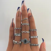 IFMIA Vintage Zilver Kleur 10 Stks / Set Snake Hart Joint Voor Vrouwen 2021 Trend Dames Star Skull Finger Rings Punk Sieraden