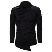 E-Baihui 2021 Jesień Mężczyzna T Koszulki Dark Series Męska Moda Kołnierz Collor Przycisk Design Nieregularne Cut Slim Long-Sleeved T-shirt 12101314xH03