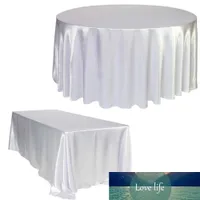 White Round/Rectangle Satin Tablecloth for Kitchen Dining Table Cover Wedding Dinner Birthday Party Decor Circular Oval Table
