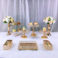 Andra bakeware 9pcs Crystal Cake Stand Set Metal Mirror Cupcake Dekorationer Dessert Pedestal Wedding Party Display Tray