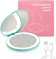 Amsic LED Compact 1X / 10X Förstoring Dimbar Liten Lighted Travel Makeup Spegel för handväska Portable Folding Handheld