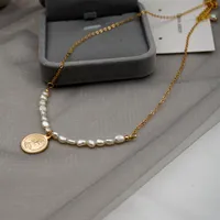 Anhänger Halskette Lexie Diary 2021 Mode kreative Münze Kreuzblatt Herz Form natürliche Süßwasserperlen Halskette für Frauen Accessoire Juwel
