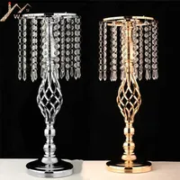 IMUWEN Exquisite Flower Vase Twist Shape Stand Golden  Silver Wedding  Table Centerpiece 52 CM Tall Road Lead Home Decor 220111