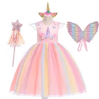 2021 Unicorn Girls Dress Summer Dress Bambini Festa di compleanno Principessa Costume per Halloween Christmas Children Ball Stage Abbigliamento